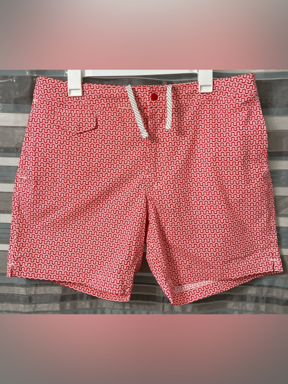 J. Crew Red and White Stretch Eco Pool Swim Shorts